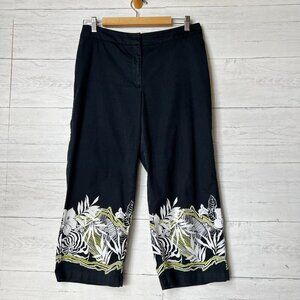 Chicos Pants Womens Size 1/Medium Navy Tropical Trim Cropped Cotton Blend Spring